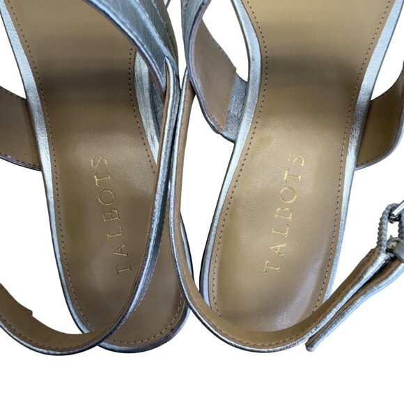 Talbots Women’s Silver Leather Strap With Buckle Closure Sandals Size 8M - Picture 5 of 7